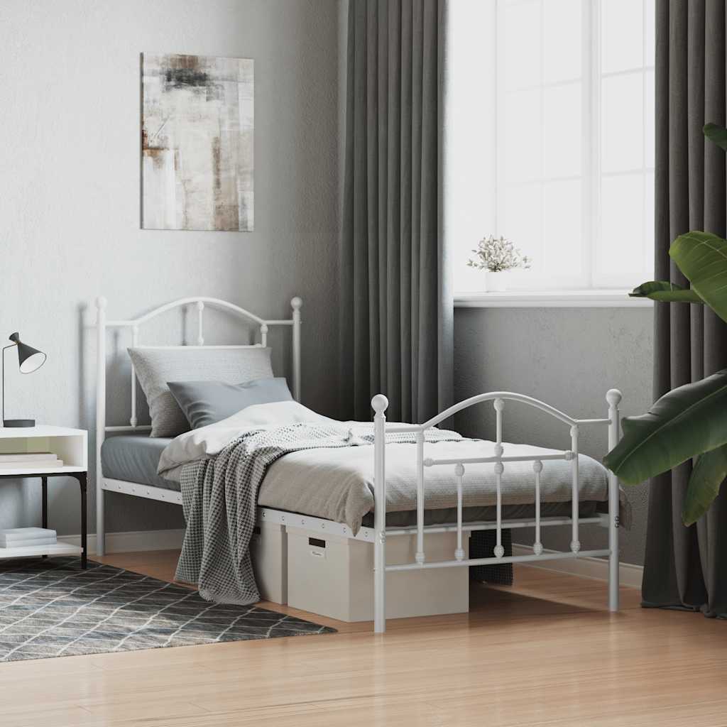 Metal Bed Frame without Mattress with Footboard with Headboard & Footboard White 90 cm 200 cm