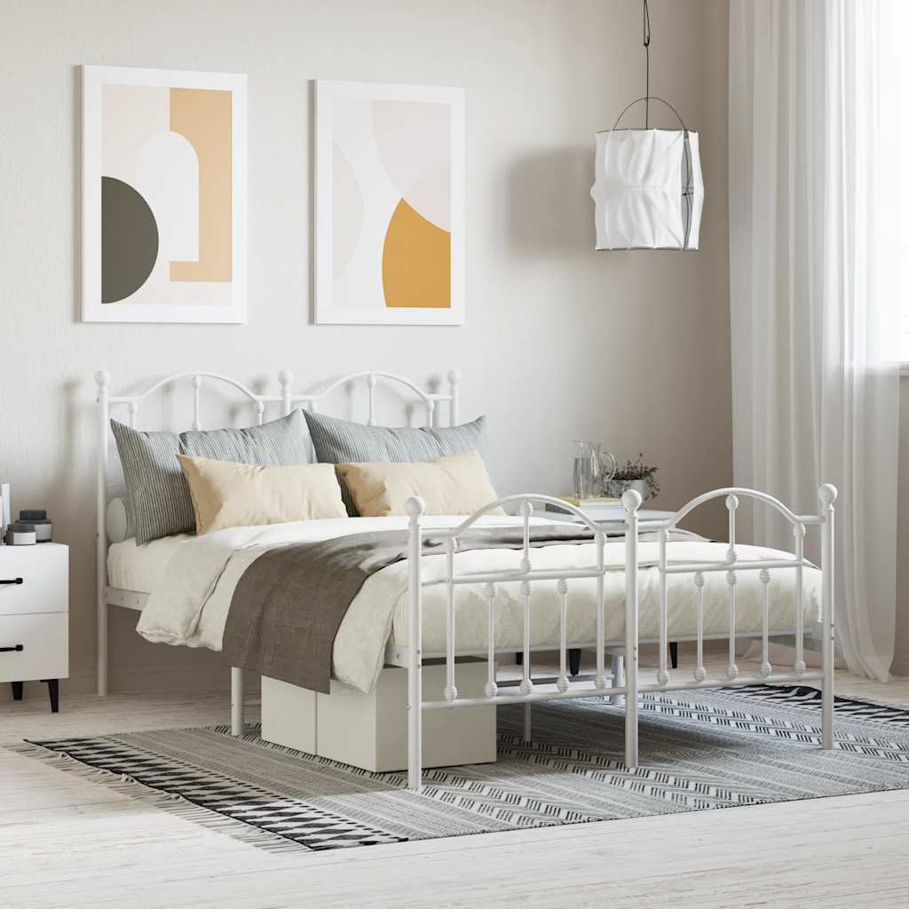 Metal Bed Frame without Mattress with Footboard with Headboard & Footboard White 120 cm 190 cm