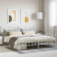 Metal Bed Frame without Mattress with Footboard with Headboard & Footboard White 200 cm 200 cm