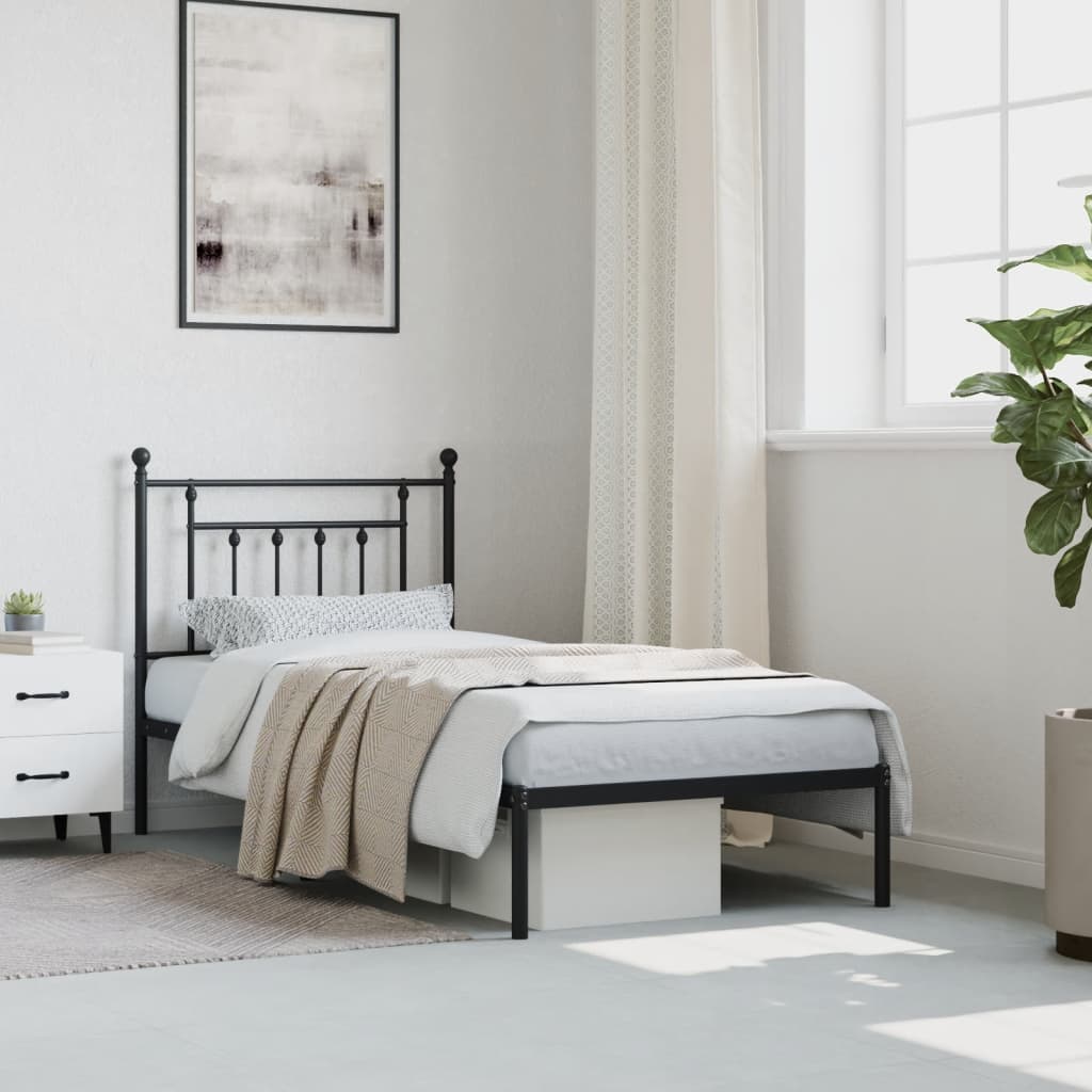 vidaXL Metal Bed Frame without Mattress with Headboard Black 90x190cm 4