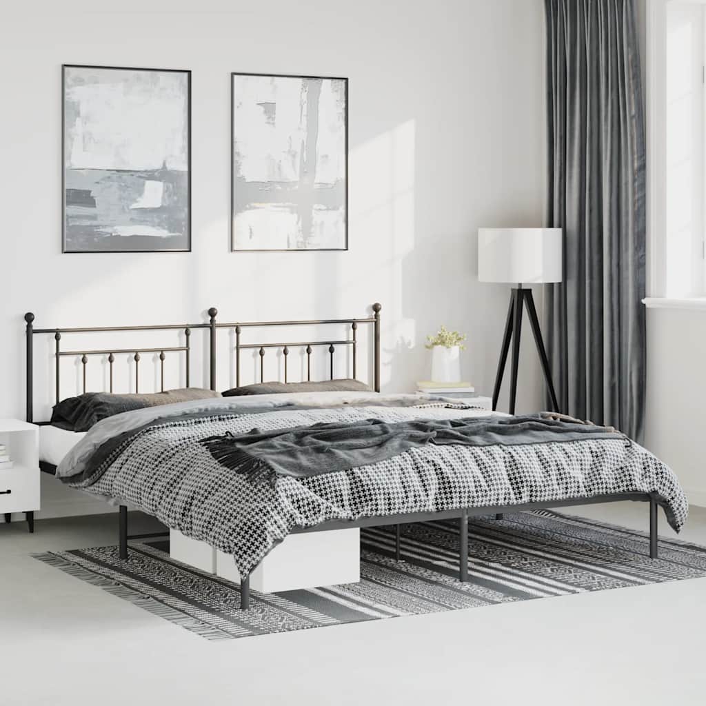 vidaXL Metal Bed Frame without Mattress with Headboard Black 193x203cm 1