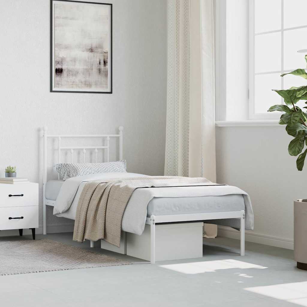 vidaXL Metal Bed Frame without Mattress with Headboard White 75x190cm 4