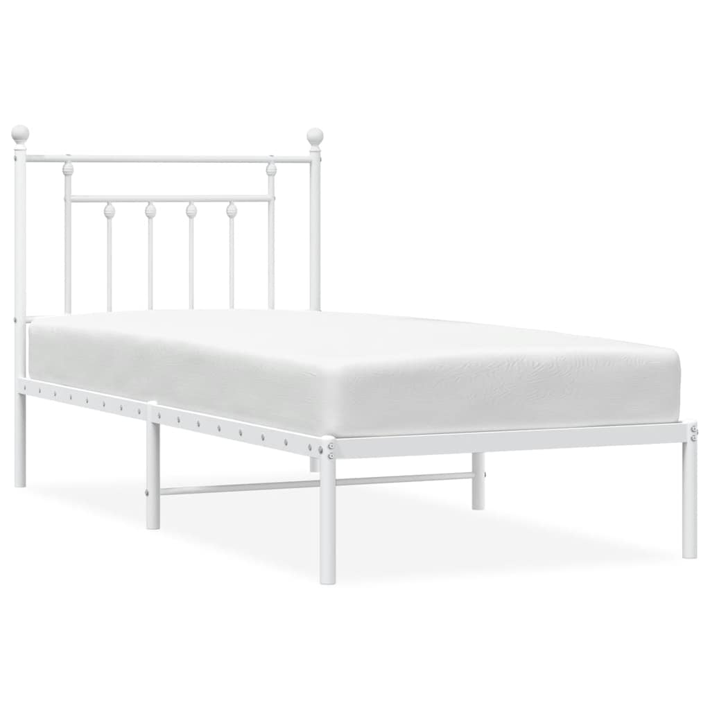 vidaXL Metal Bed Frame without Mattress with Headboard White 90x200cm 2