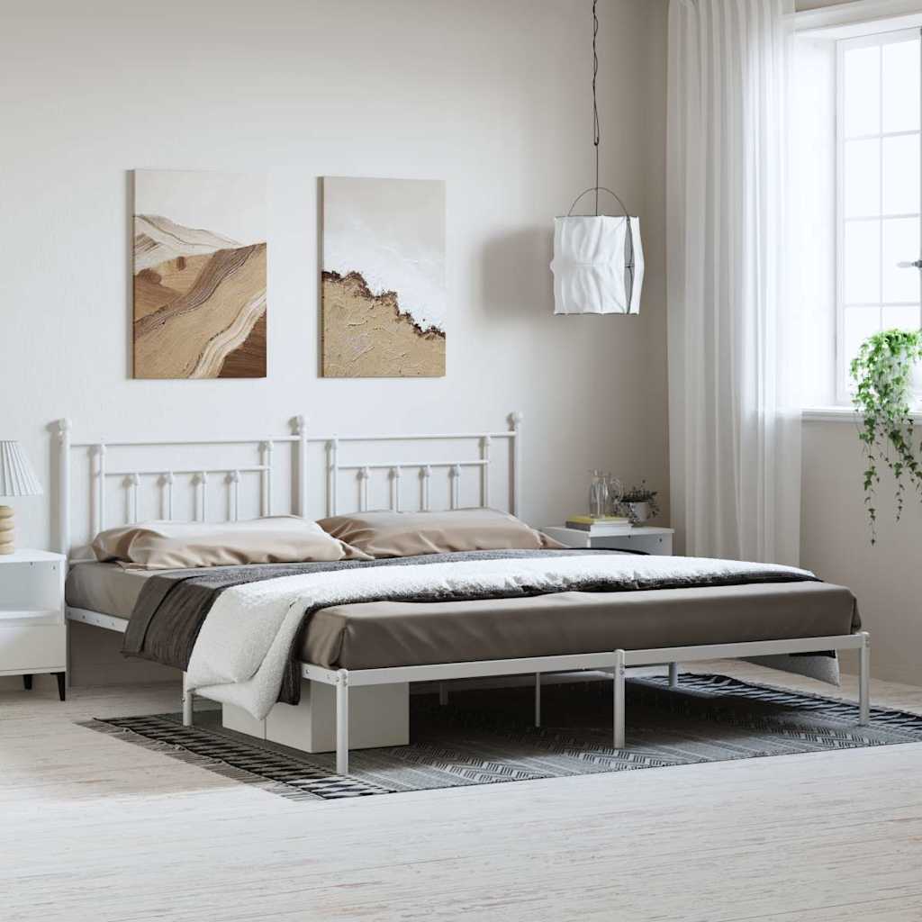 vidaXL Metal Bed Frame without Mattress with Headboard White 193x203cm 1