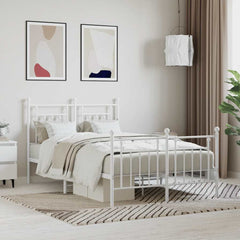 Metal Bed Frame without Mattress with Footboard with Headboard & Footboard White 120 cm 200 cm