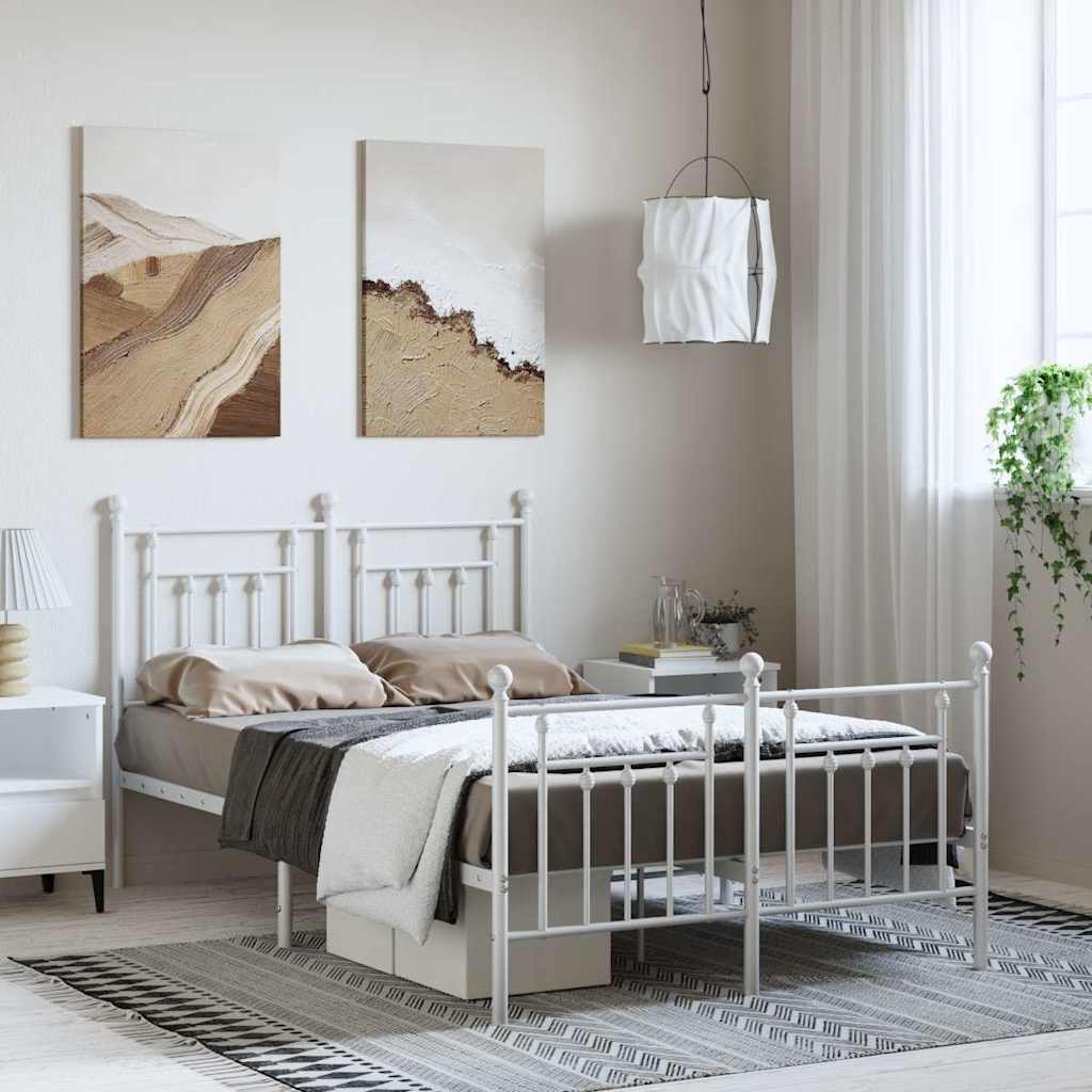 Metal Bed Frame without Mattress with Footboard with Headboard & Footboard White 135 cm 190 cm