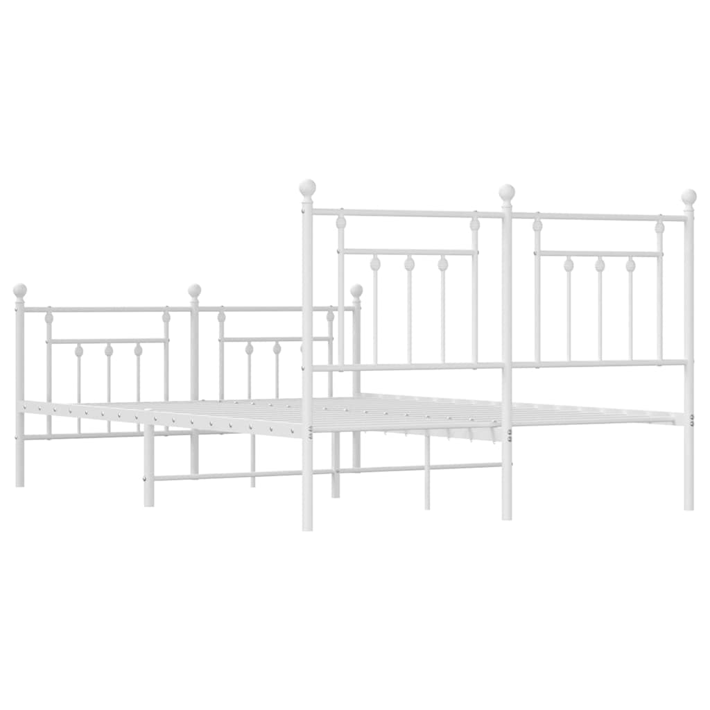 Metal Bed Frame without Mattress with Footboard with Headboard & Footboard White 140 cm 190 cm