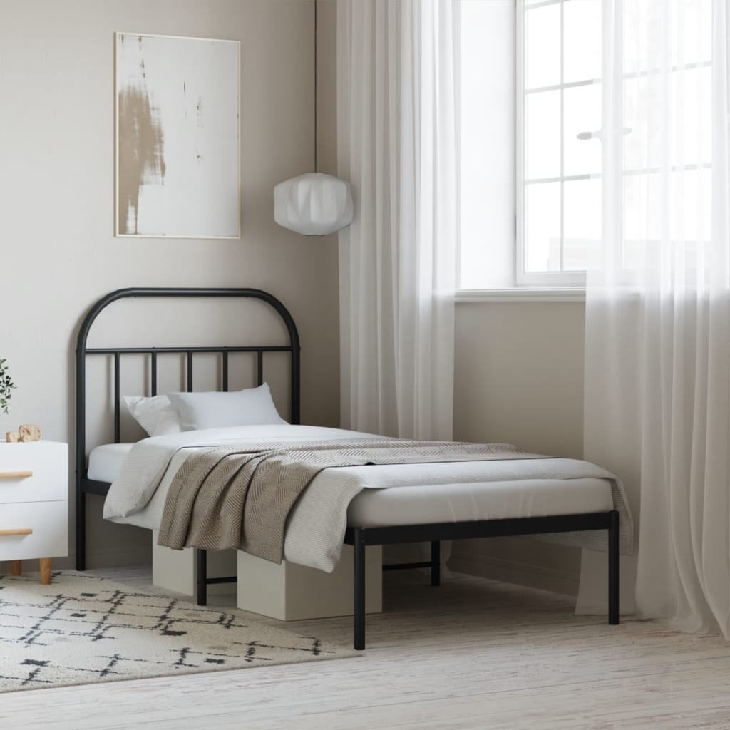 vidaXL Metal Bed Frame without Mattress with Headboard Black 90x190cm 1