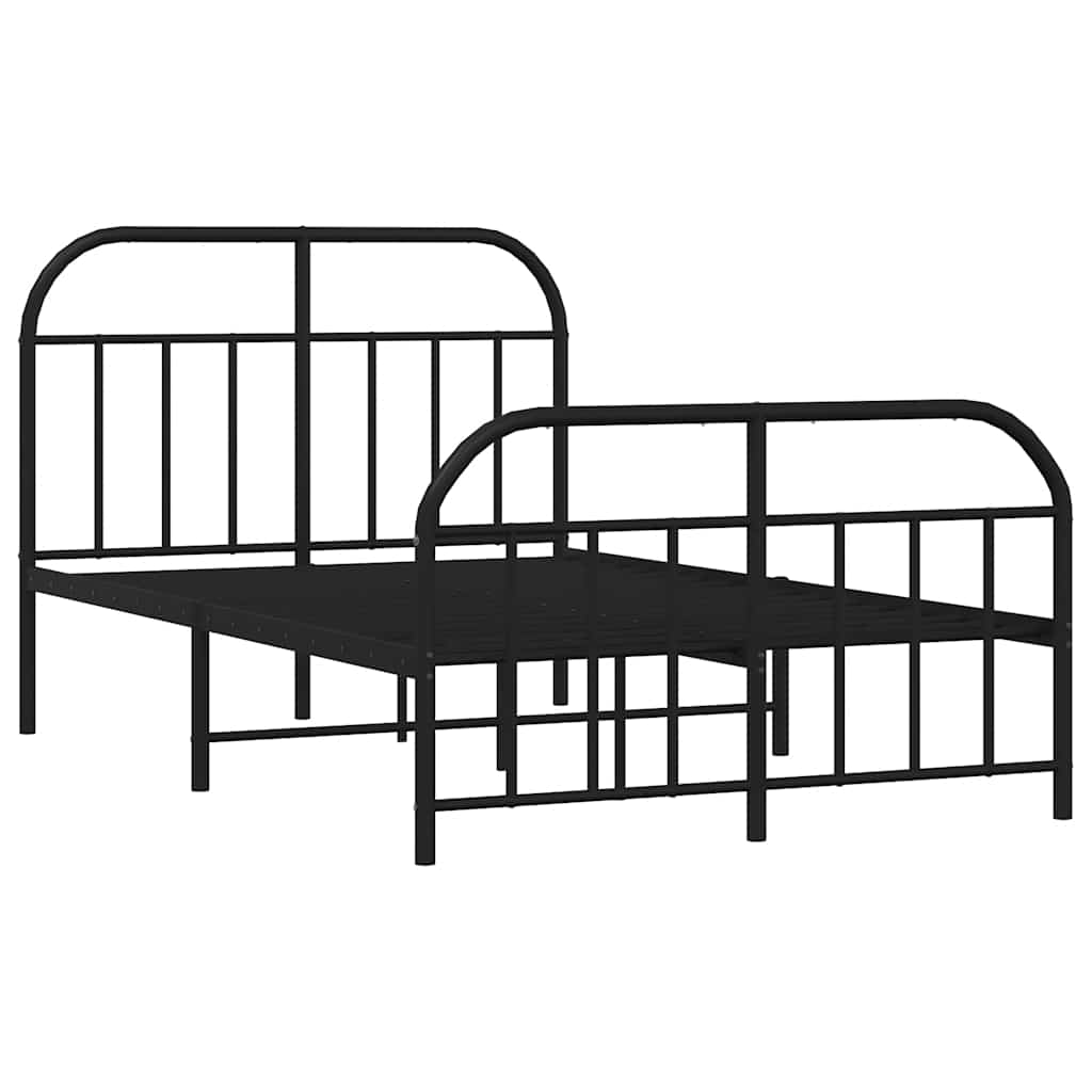 Metal Bed Frame without Mattress with Footboard with Headboard & Footboard Black 120 cm 190 cm