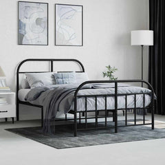 Metal Bed Frame without Mattress with Footboard with Headboard & Footboard Black 120 cm 190 cm