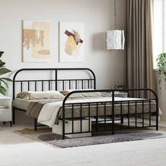 Metal Bed Frame without Mattress with Footboard with Headboard & Footboard Black 180 cm 200 cm