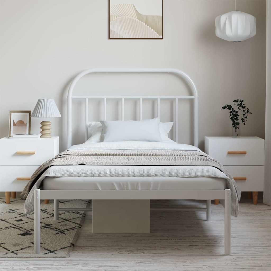 vidaXL Metal Bed Frame without Mattress with Headboard White 100x190cm 4