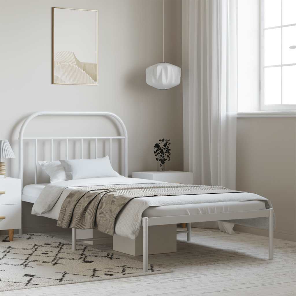vidaXL Metal Bed Frame without Mattress with Headboard White 100x190cm 1