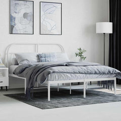vidaXL Metal Bed Frame without Mattress with Headboard White 140x190cm 4