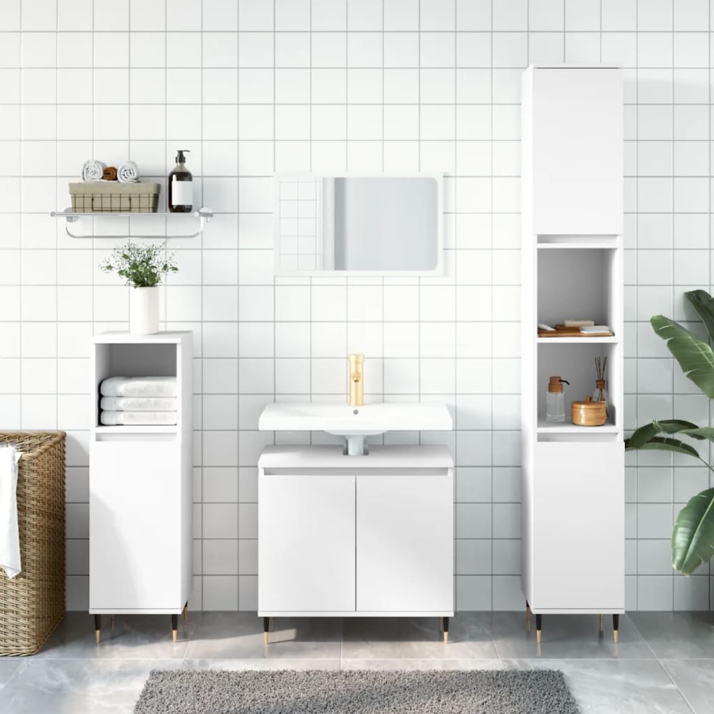 3 Piece Bathroom Cabinet Set Engineered Wood White
