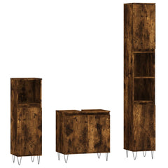 vidaXL 3 Piece Bathroom Cabinet Set Smoked Oak Engineered Wood 2