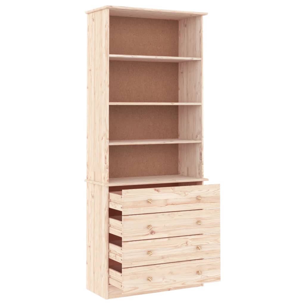 Bookcase with Drawers "ALTA" 77x35x186,5 cm Solid Wood Pine Natural