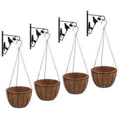 vidaXL Hanging Basket Brackets with Planters 4 pcs Black Steel 2
