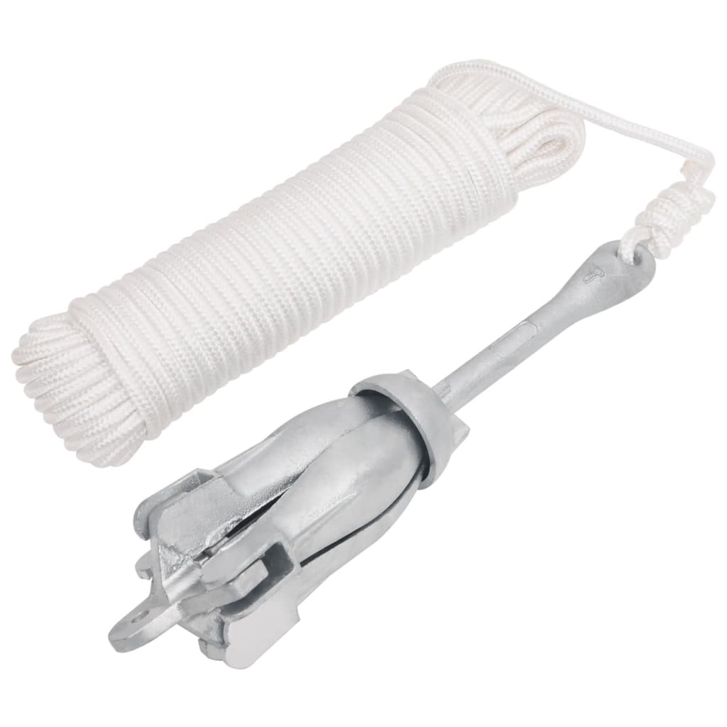vidaXL Folding Anchor with Rope Silver 4 kg Hot Dip Galvanized Cast Iron 1