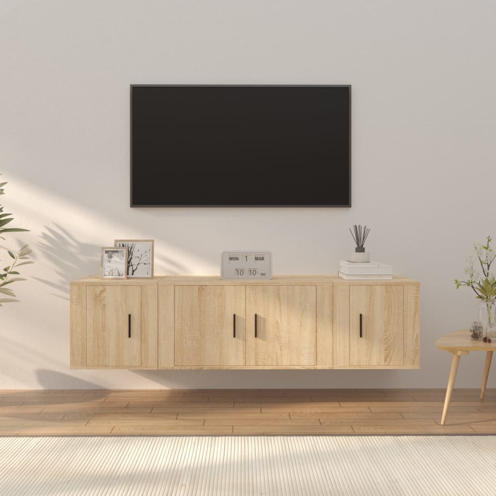 3 Piece TV Cabinet Set Engineered Wood Sonoma oak