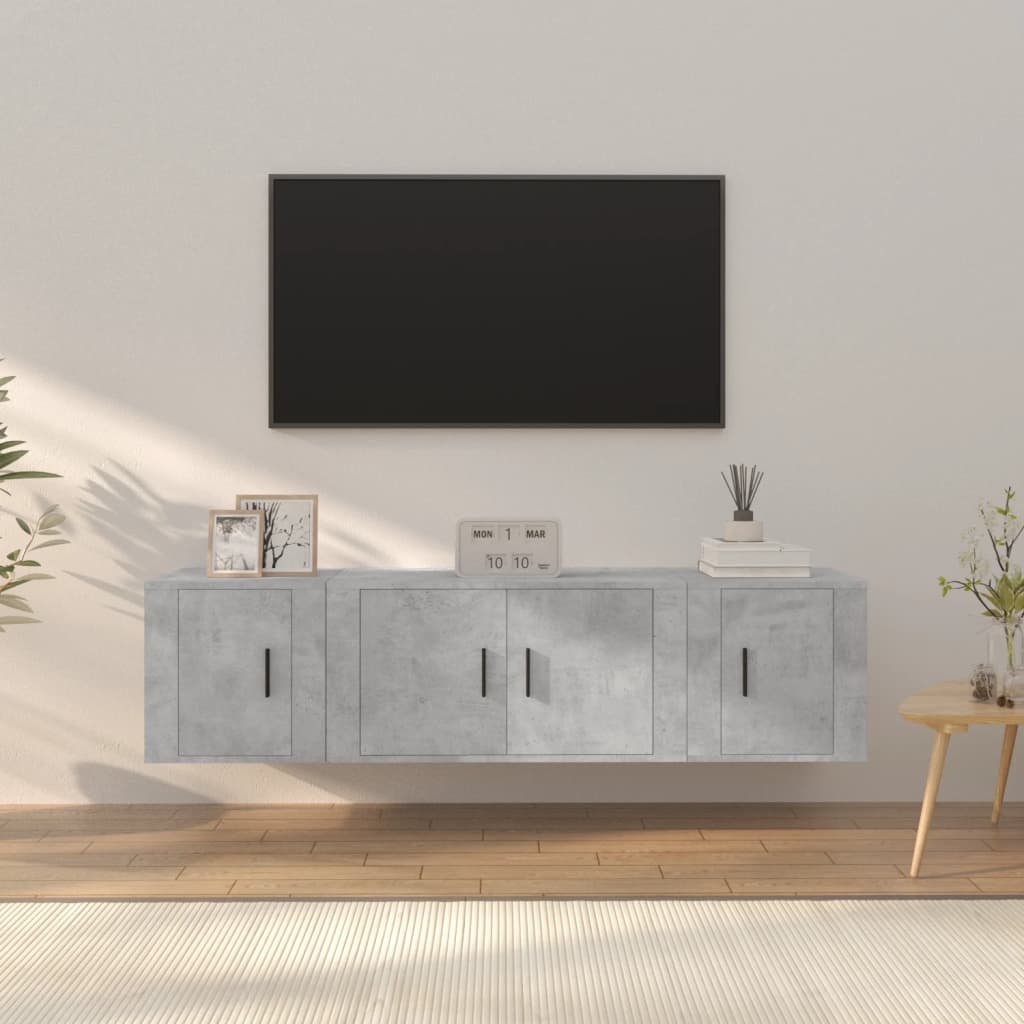 3 Piece TV Cabinet Set Engineered Wood Concrete grey