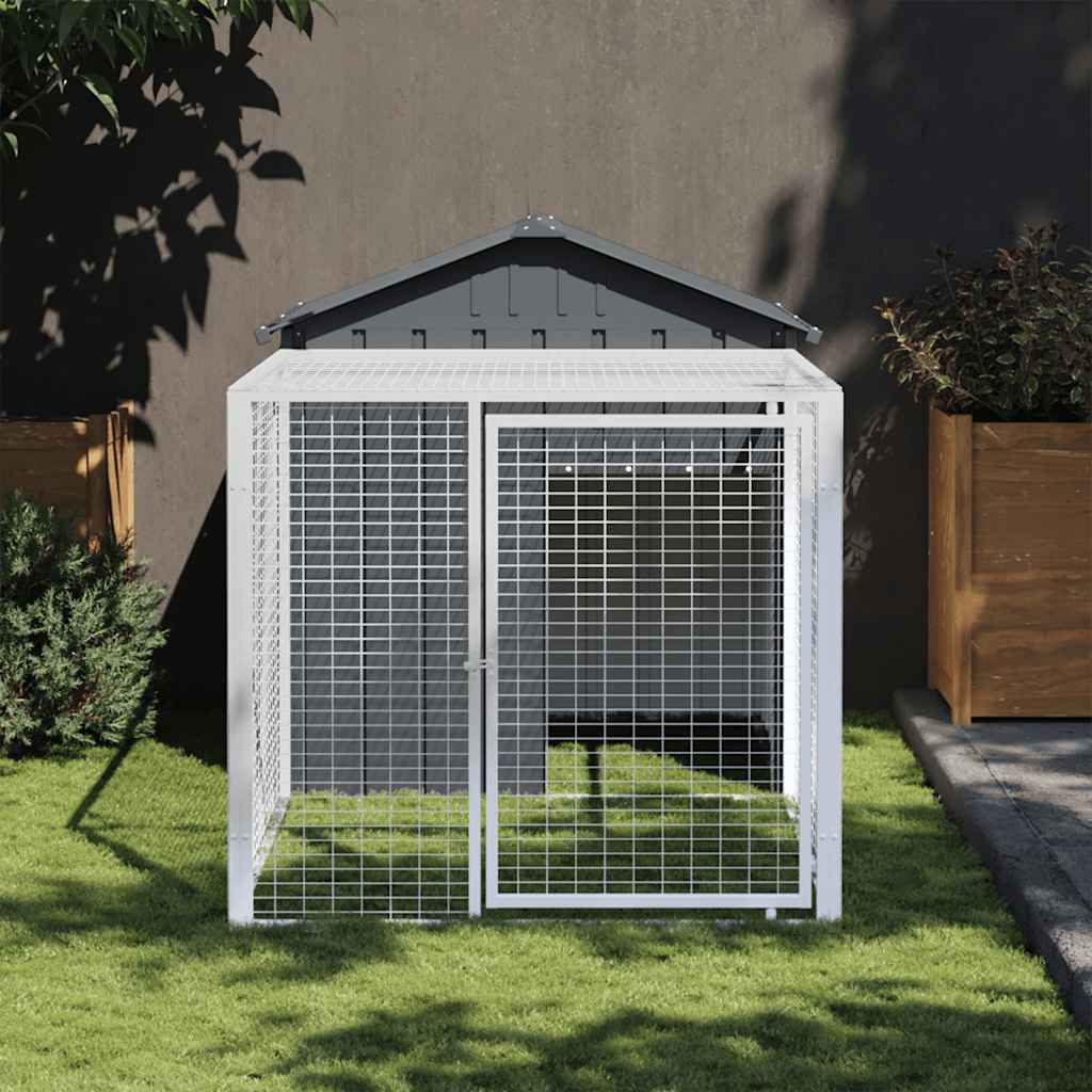 Chicken Cage with Run Galvanised Steel Anthracite 117 x 201 x 123 cm