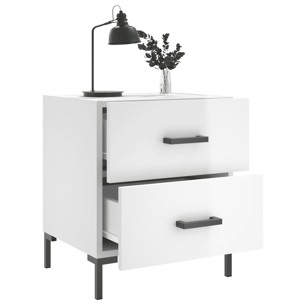 vidaXL Bedside Cabinets 2 pcs High Gloss White 40x35x47.5 cm Engineered Wood 3