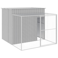 Dog House with Run Galvanised Steel Light grey