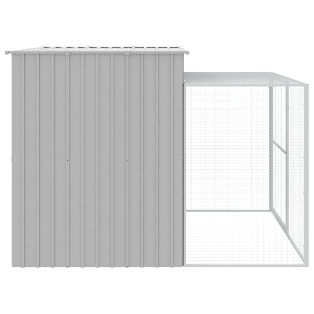 Dog House with Run Galvanised Steel Light grey