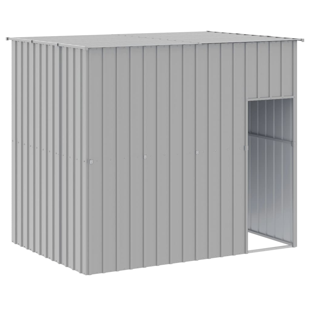 Dog House with Run Galvanised Steel Light grey