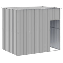 Dog House with Run Galvanised Steel Light grey
