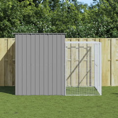 Dog House with Run Galvanised Steel Light grey