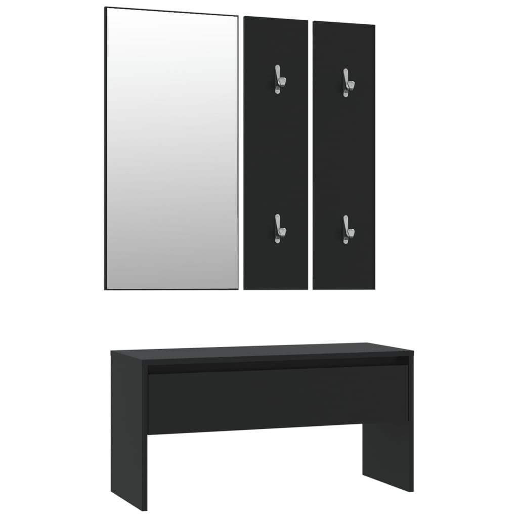 vidaXL Hallway Furniture Set Black Engineered Wood 2