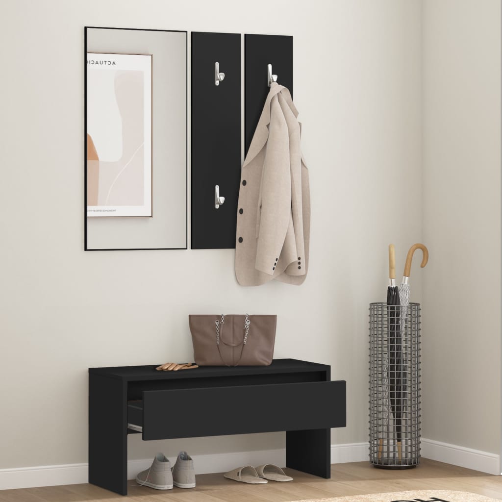 vidaXL Hallway Furniture Set Black Engineered Wood 3