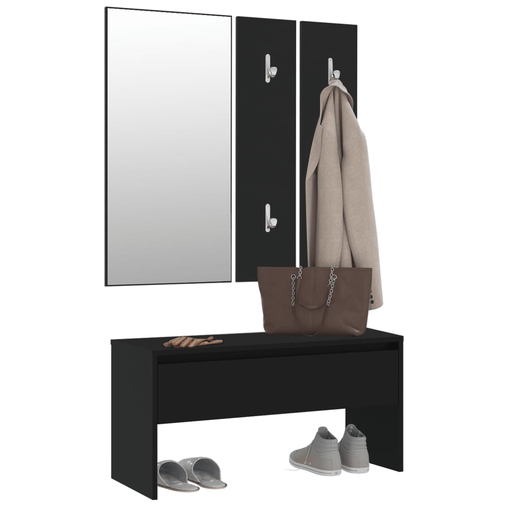 vidaXL Hallway Furniture Set Black Engineered Wood 4