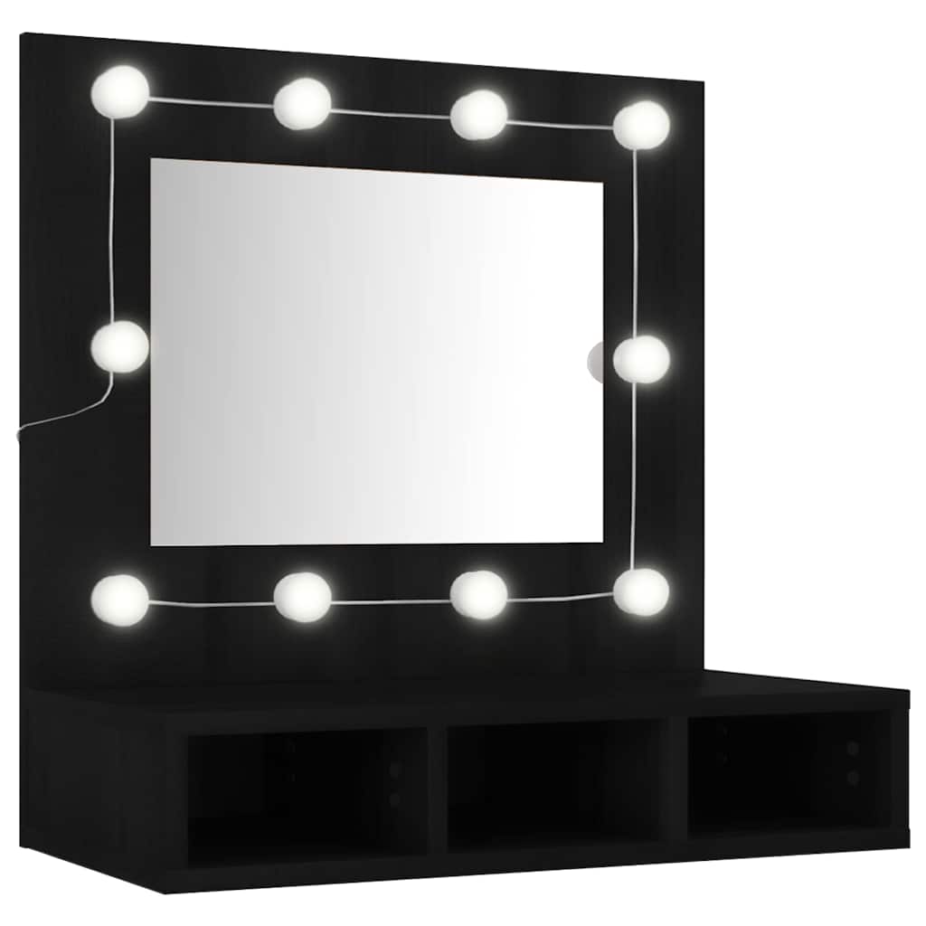 vidaXL Mirror Cabinet with LED Black 60x31.5x62 cm 2