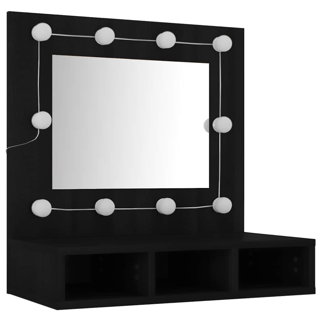 vidaXL Mirror Cabinet with LED Black 60x31.5x62 cm 6