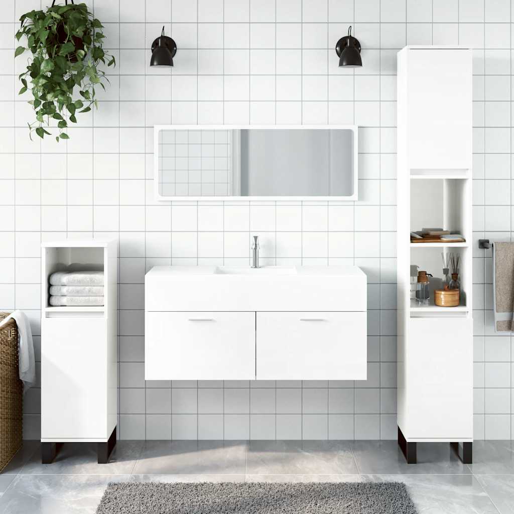 Bathroom Cabinet with Mirror Engineered Wood High gloss white