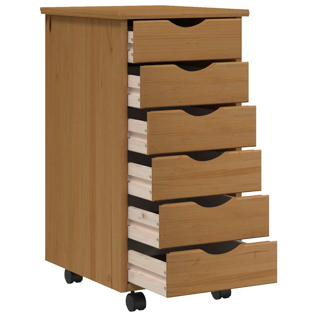 Rolling Cabinet with Drawers "MOSS" Honey Brown Solid Wood Pine, image 4