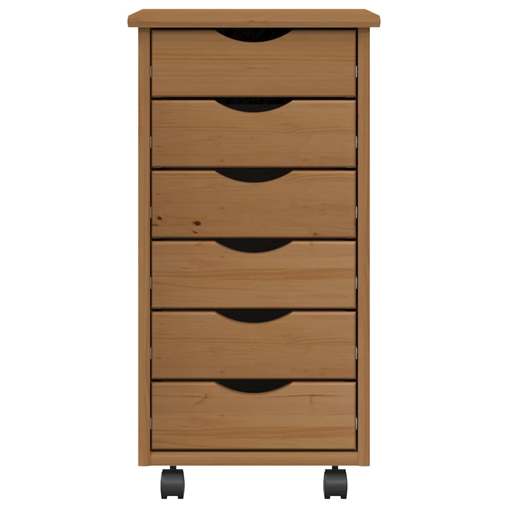 Rolling Cabinet with Drawers "MOSS" Honey Brown Solid Wood Pine, image 5