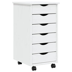 vidaXL Rolling Cabinet with Drawers "MOSS" White Solid Wood Pine 2
