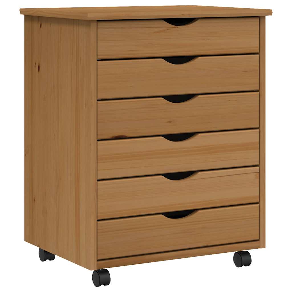 Rolling Cabinet with Drawers "MOSS" Honey Brown Solid Wood Pine, image 2