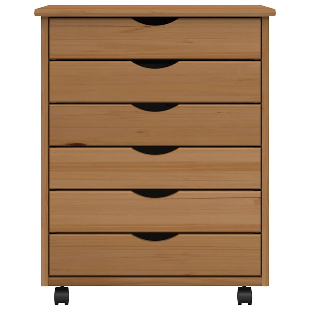 Rolling Cabinet with Drawers "MOSS" Honey Brown Solid Wood Pine, image 5