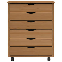 Rolling Cabinet with Drawers "MOSS" Honey Brown Solid Wood Pine, image 5