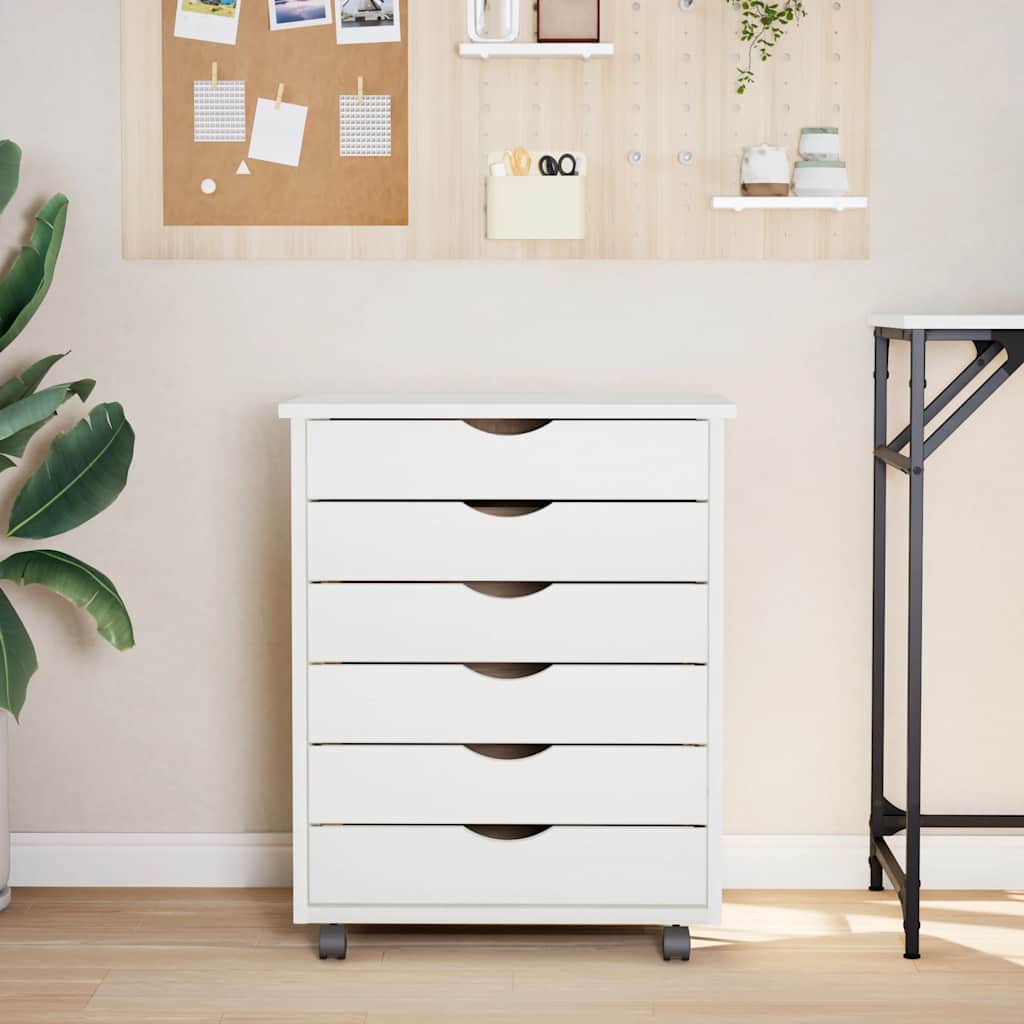 Rolling Cabinet with Drawers "MOSS" White Solid Wood Pine, image 3