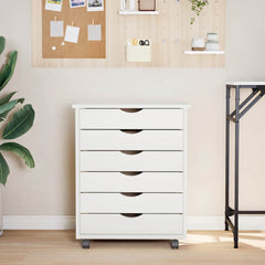 Rolling Cabinet with Drawers "MOSS" White Solid Wood Pine, image 3