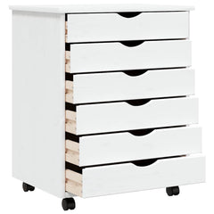 Rolling Cabinet with Drawers "MOSS" White Solid Wood Pine, image 4