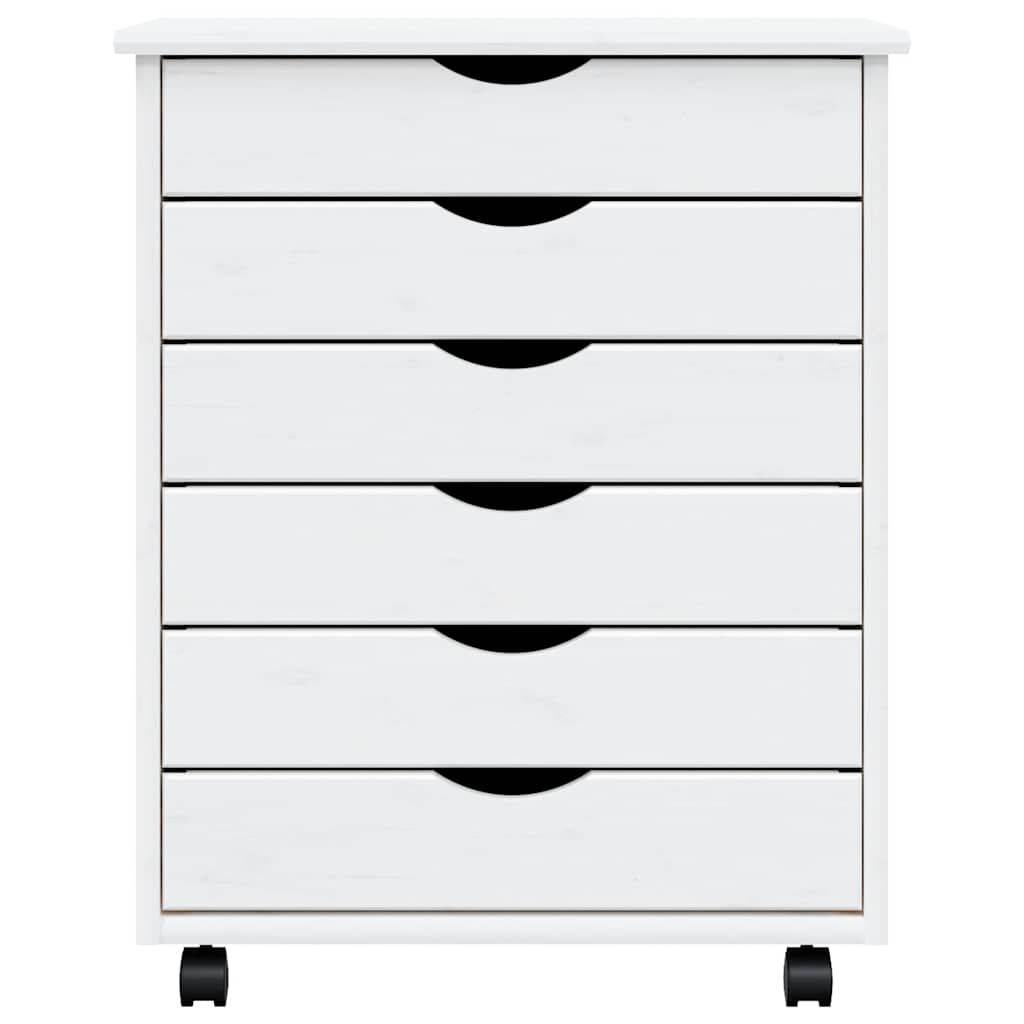 Rolling Cabinet with Drawers "MOSS" White Solid Wood Pine, image 5