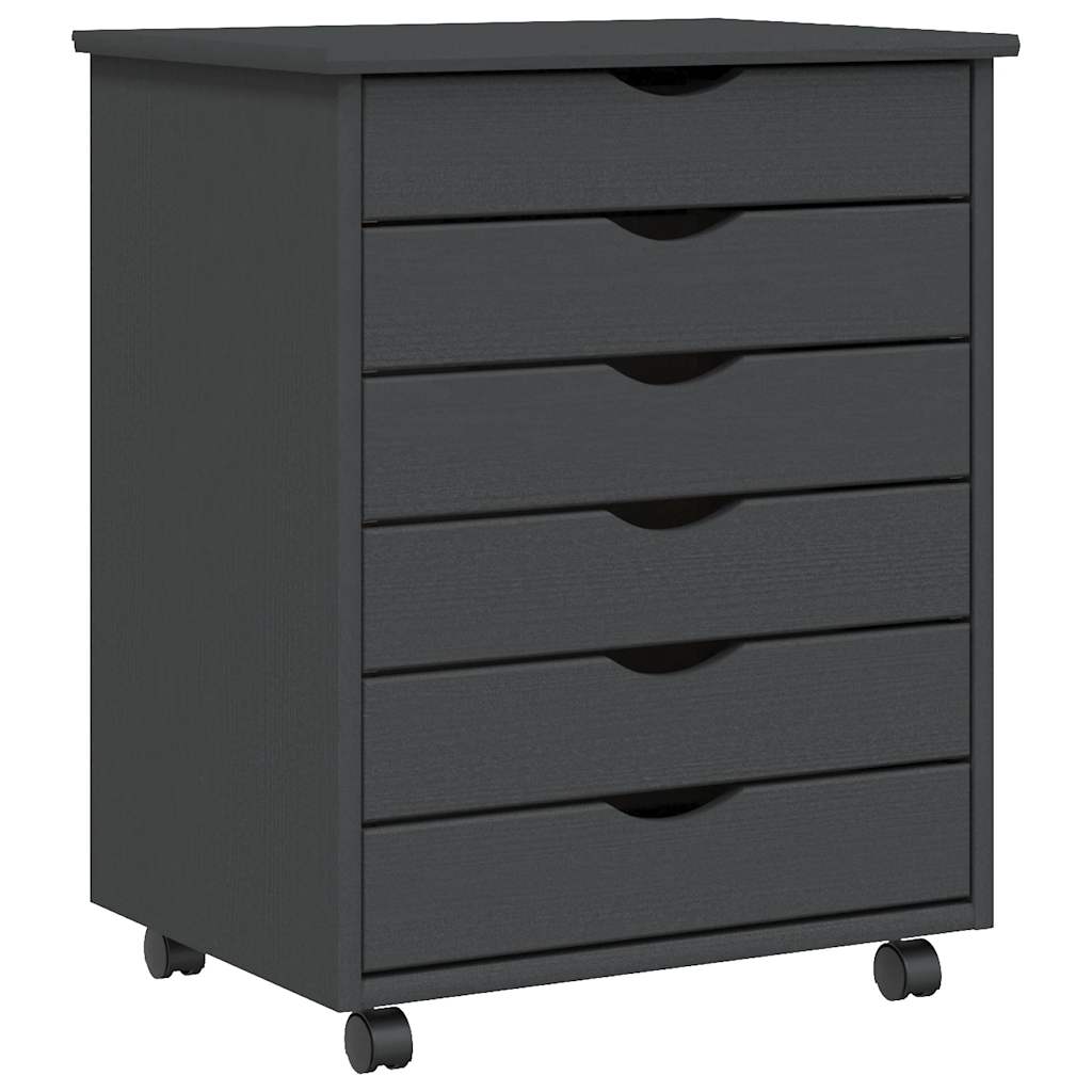 Rolling Cabinet with Drawers "MOSS" Grey Solid Wood Pine, image 2