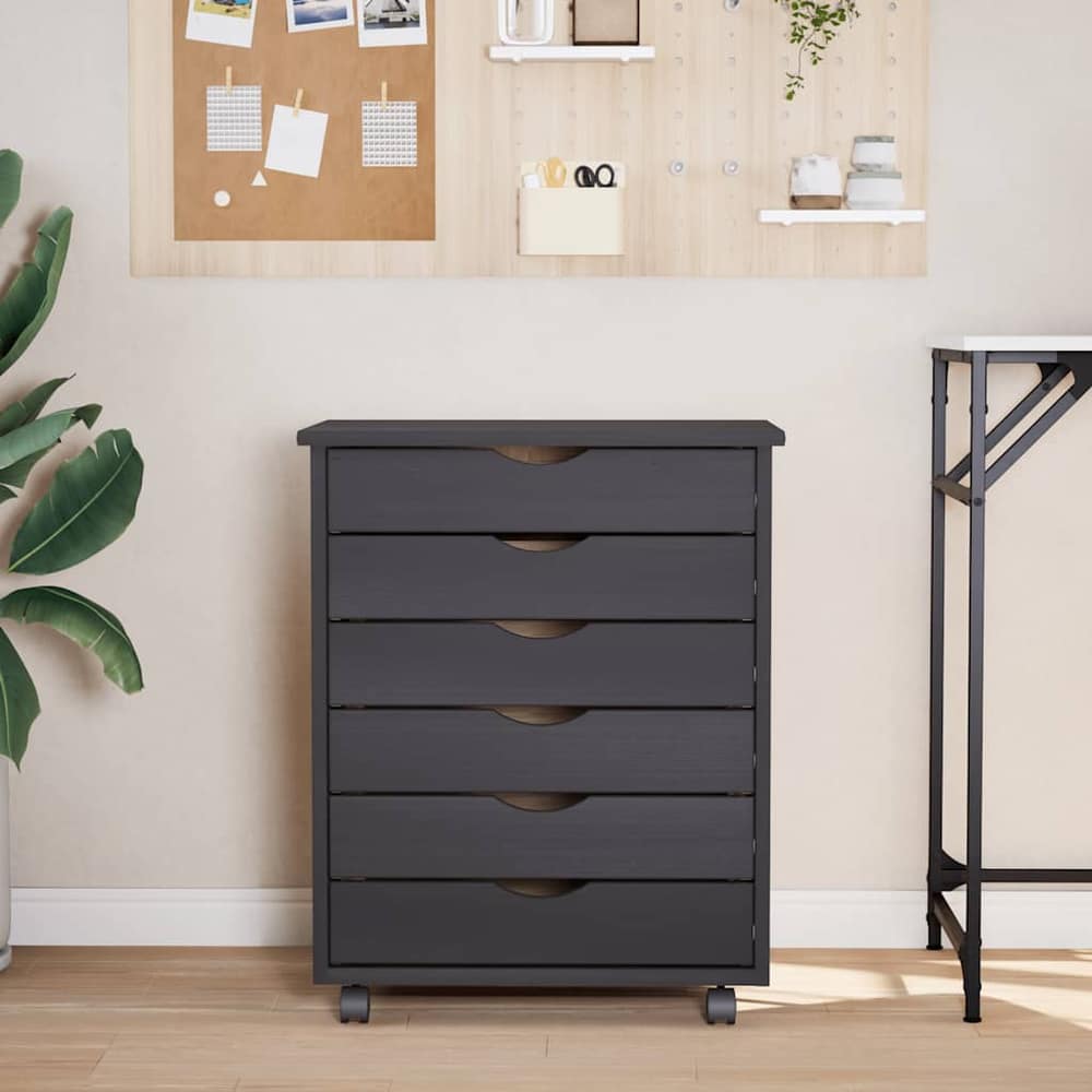 Rolling Cabinet with Drawers "MOSS" Grey Solid Wood Pine, image 3